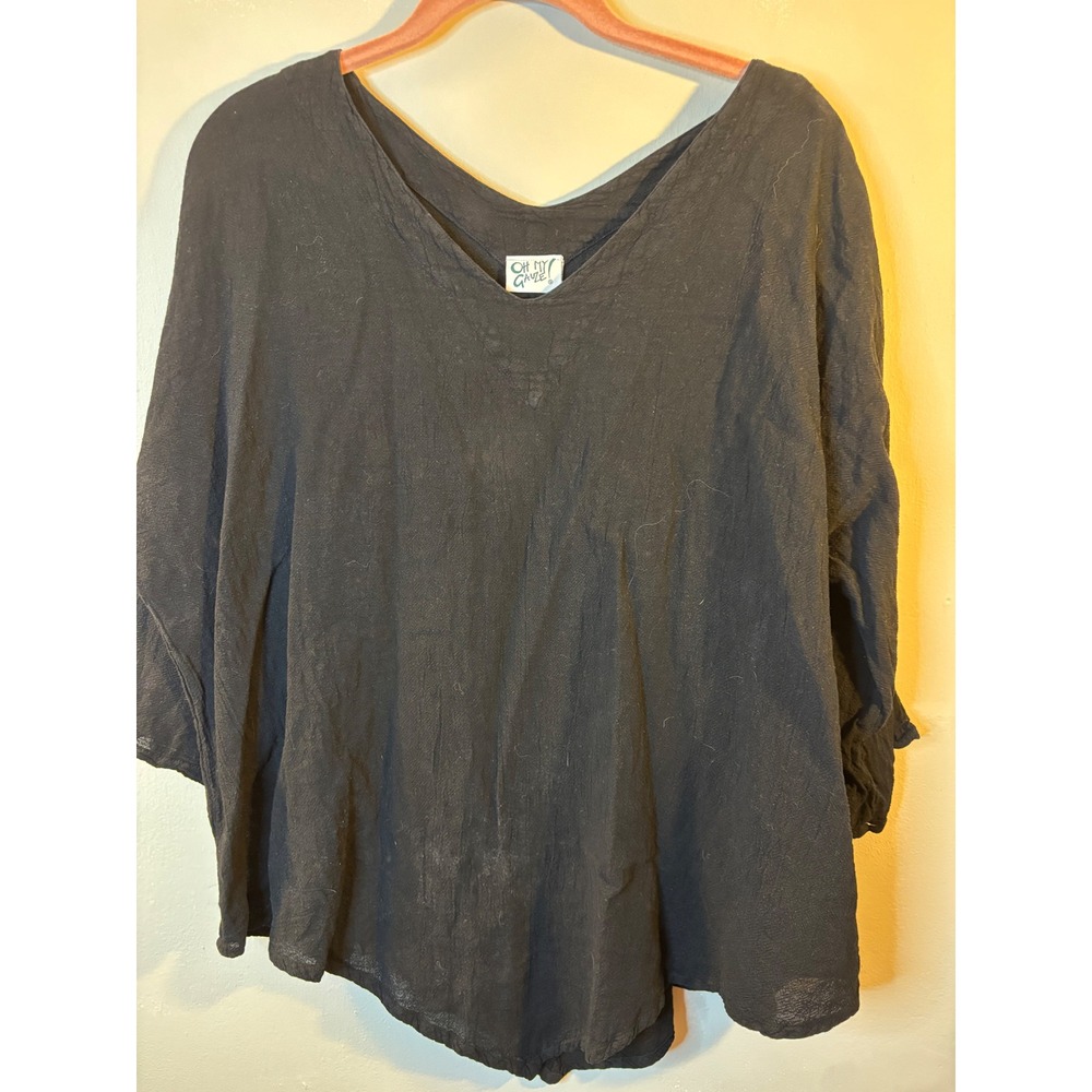 Oh My Gauze! Black V Neck 3/4 Sleeve Top 3 XL